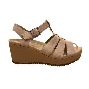 Vionic Women’s Beige Suede Strappy Style Adjustable Buckle Wedge Sandals Sz 8.5